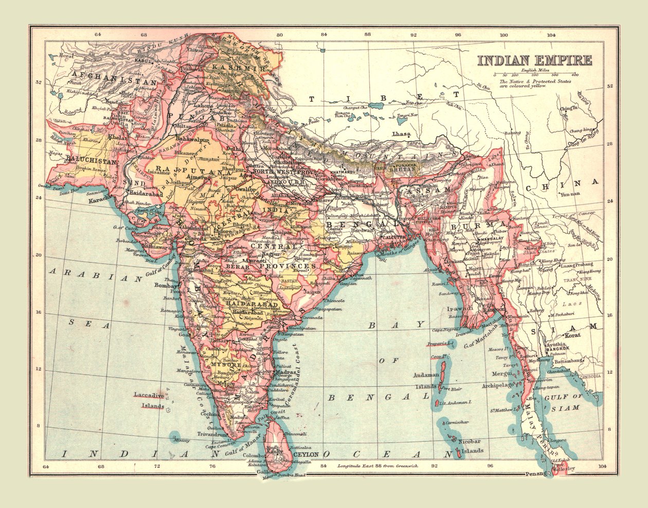 Karta över det indiska imperiet, 1902. av Unbekannt
