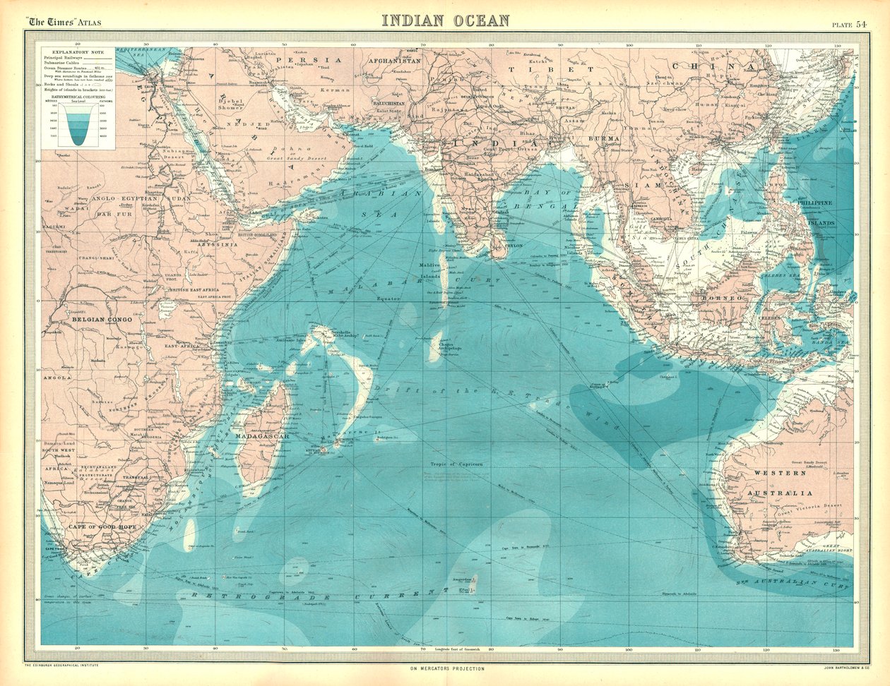 Karta över Indiska oceanen av Unbekannt