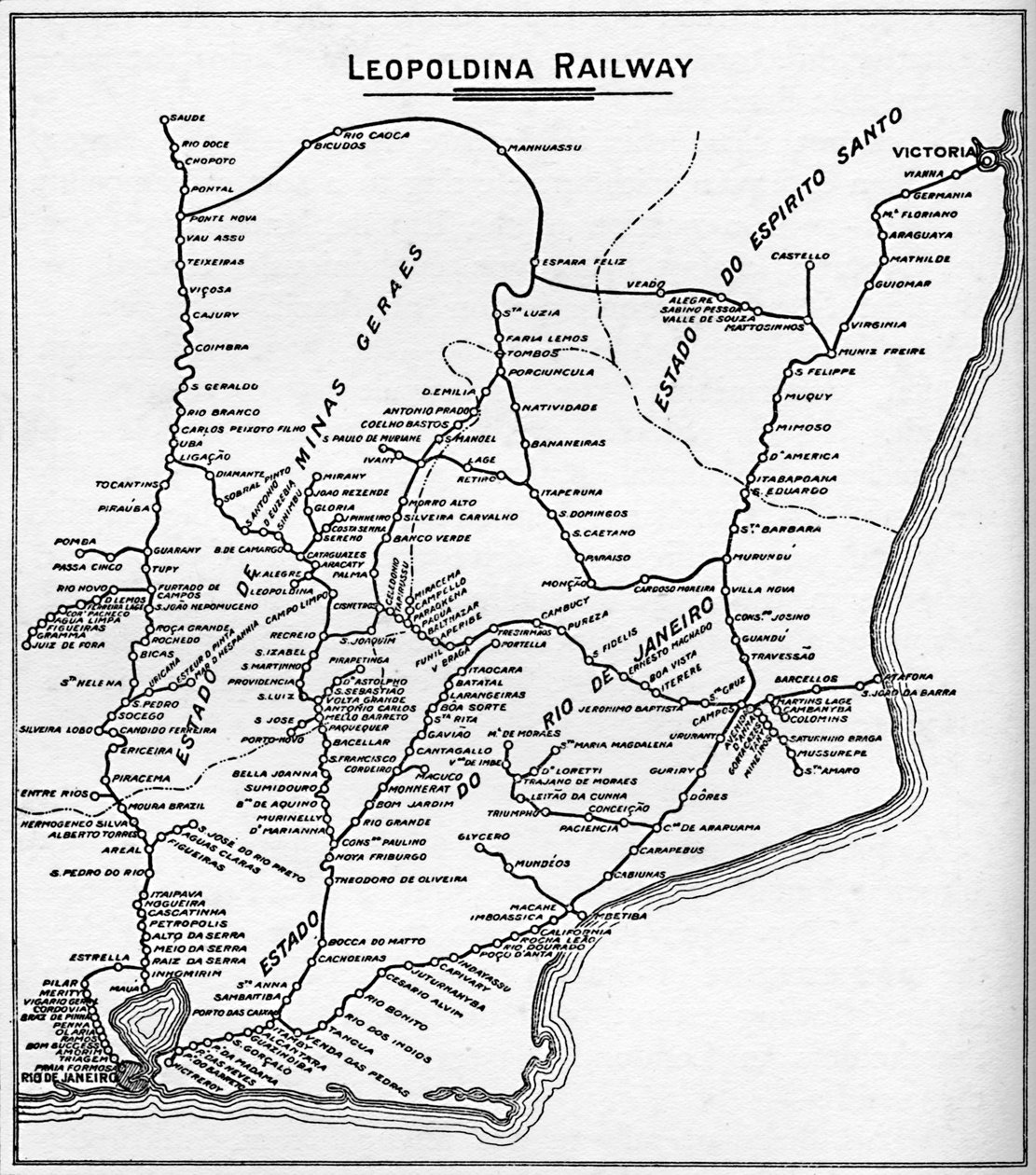 Karta över Leopoldinas järnvägssystem, 1914. av Unbekannt