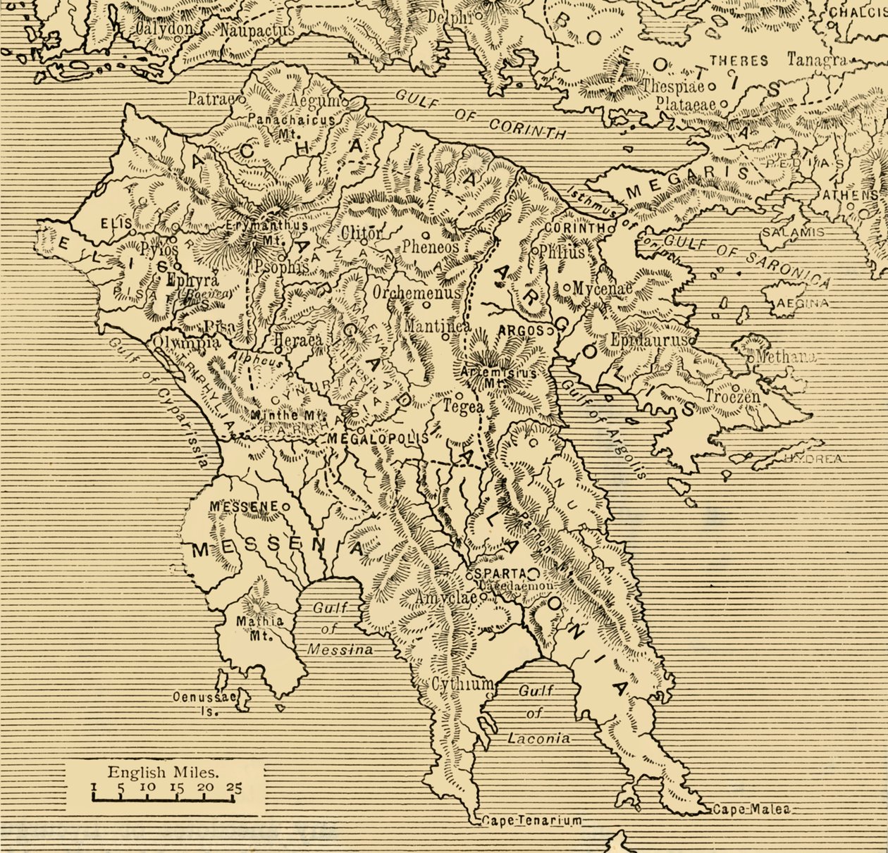 Karta över Peloponnesos, 1890. av Unbekannt