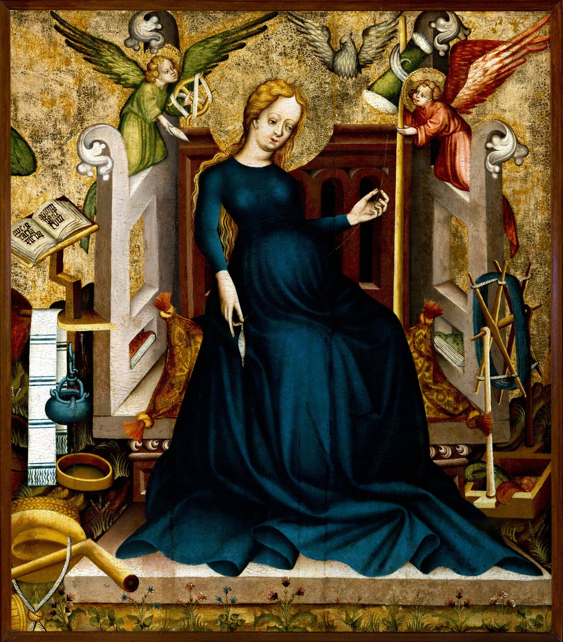 Maria vid spinnhjulet från Güssing, ca 1410. av Unbekannt