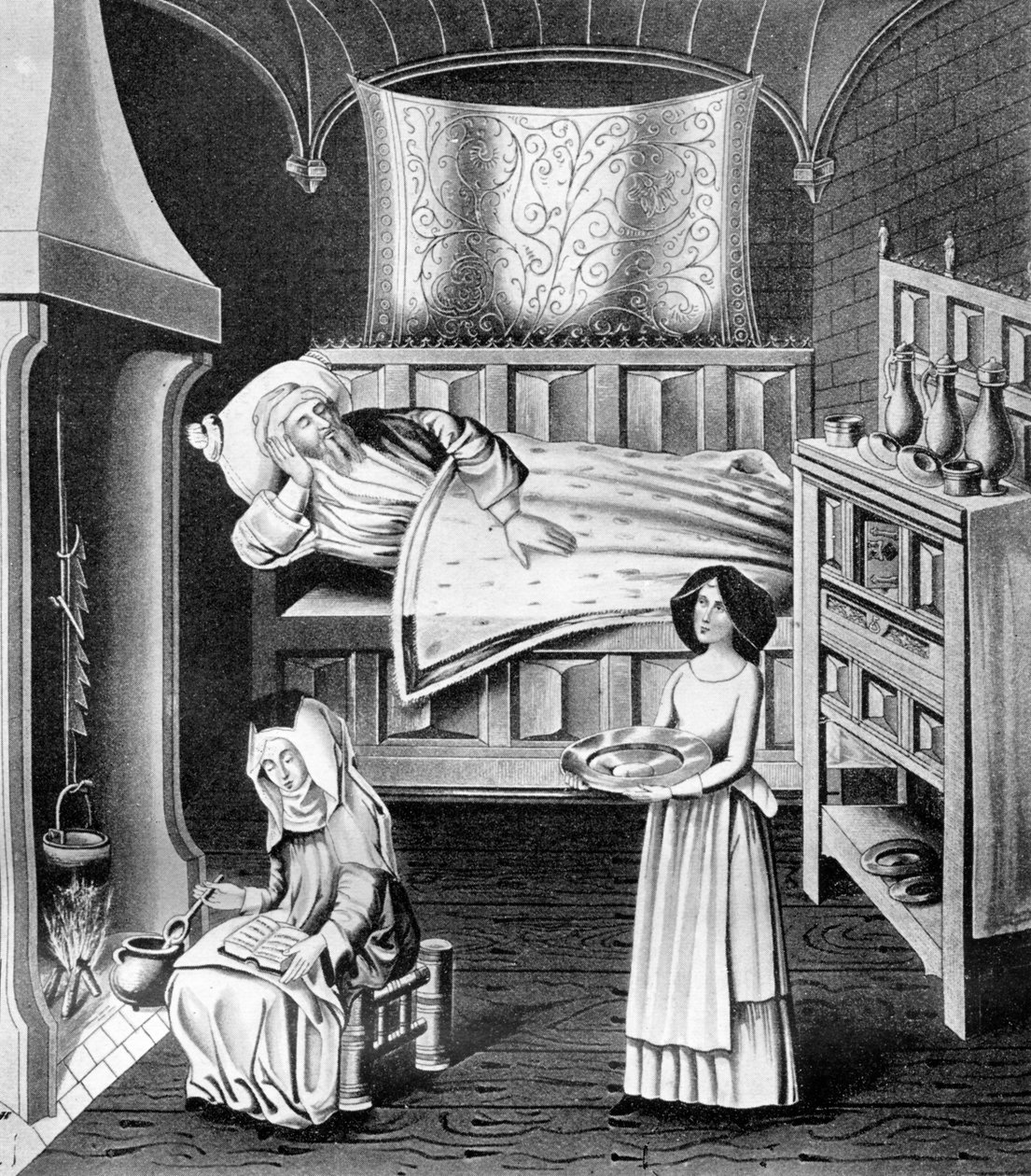 Matrona och tjänare i sjukkammaren, c1470, 1910 av Unbekannt