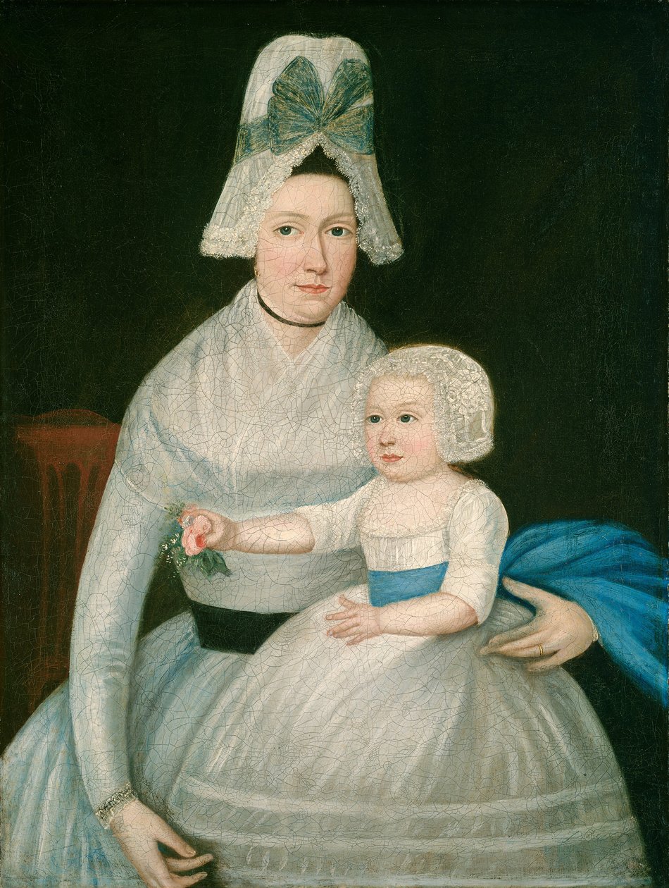 Mor och barn i vitt, ca. 1790. av Unbekannt