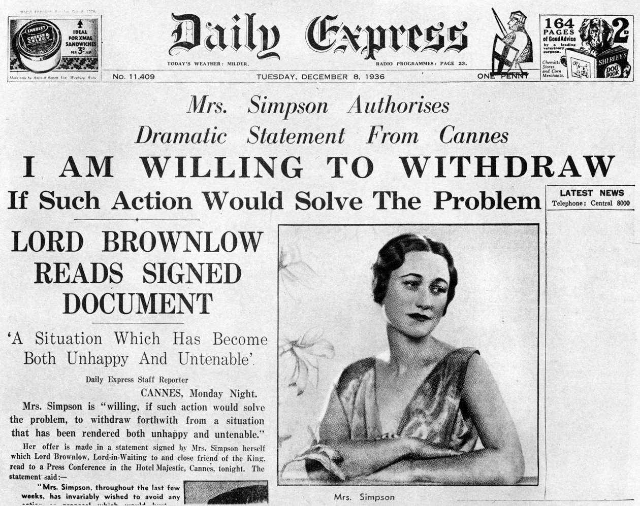 Mrs Simpson erbjuder sig att dra sig ur den 8 december 1936 av Unbekannt