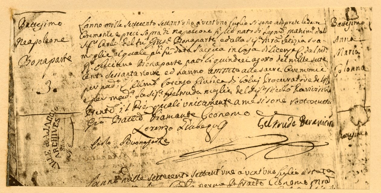 Napoleons födelseattest, 19 juli 1782, 1921. av Unbekannt
