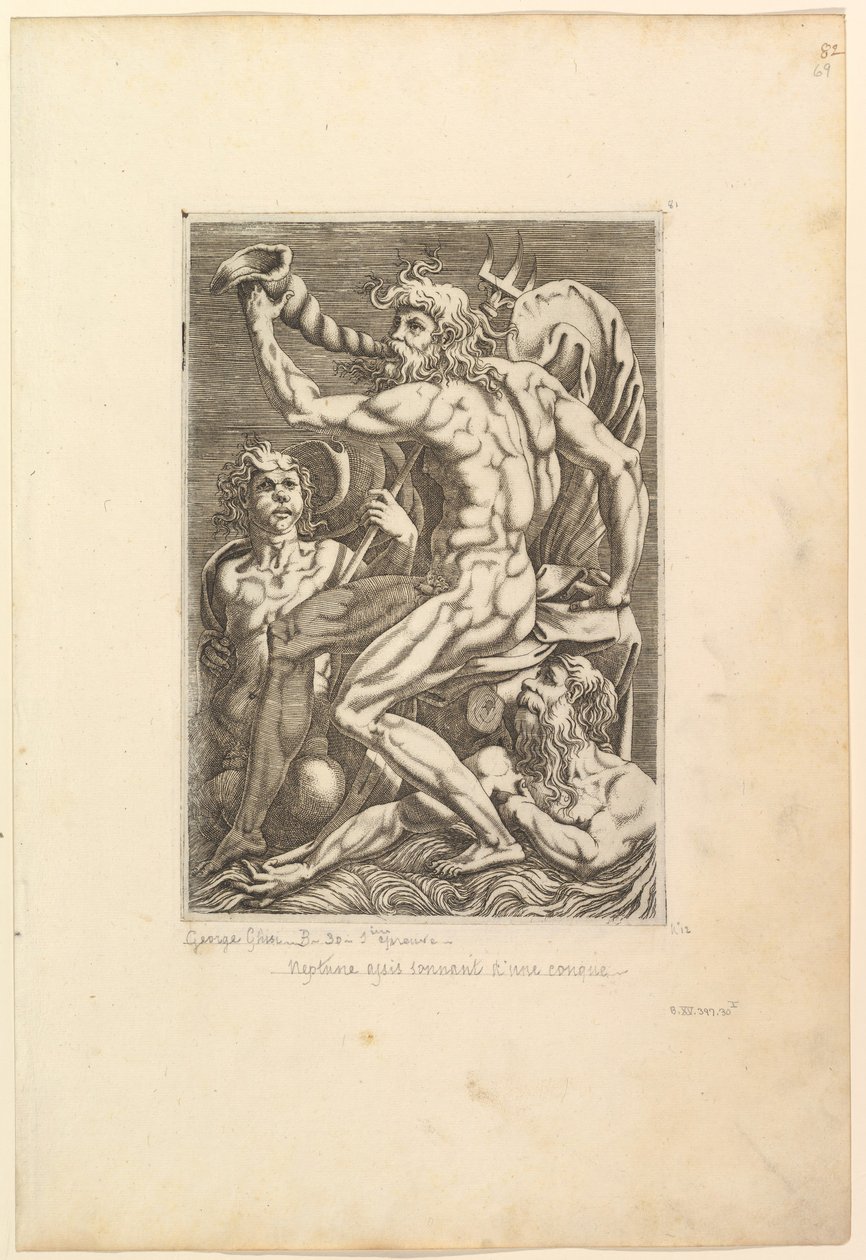 Neptunus Sittande Blåser en Conch Shell, 1500-talet. av Unbekannt