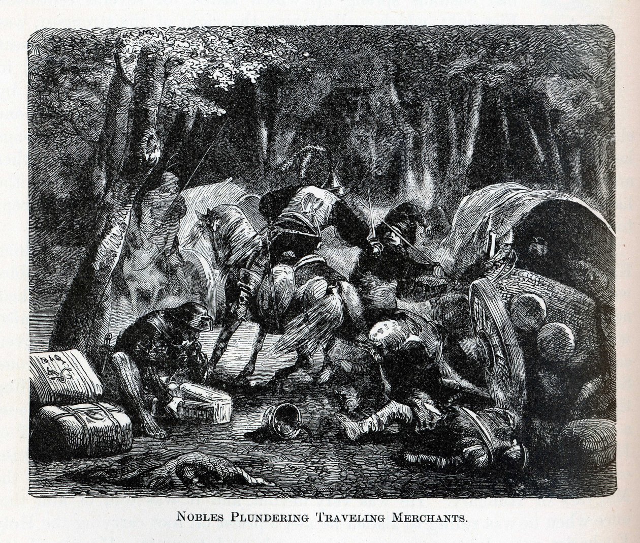 Adelsmän plundrar resande köpmän, 1882 av Unbekannt