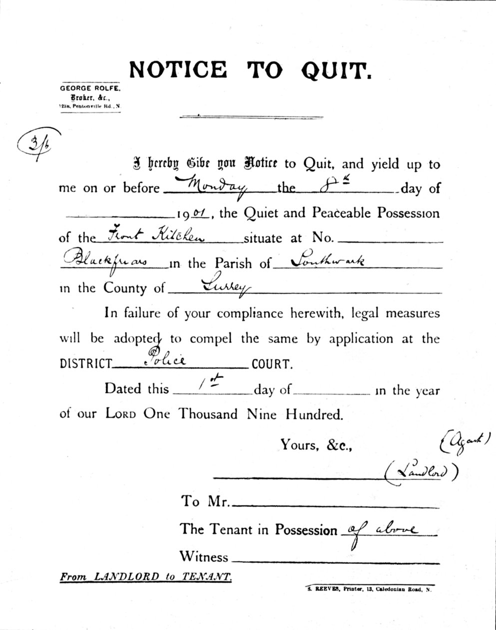 Notice to Quit, 1900 1901 av Unbekannt