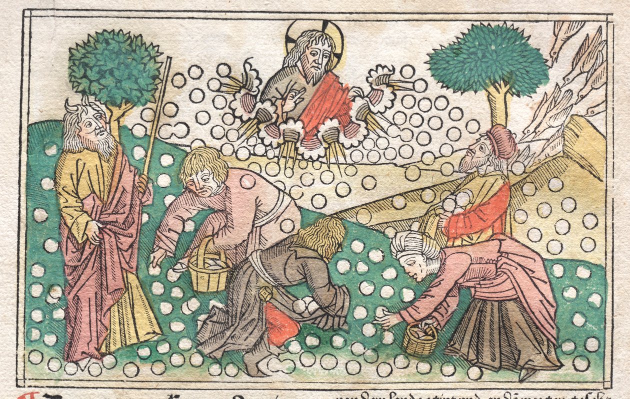Nürembergs Bibel: Manna faller från himlen, 1400-talet. av Unbekannt