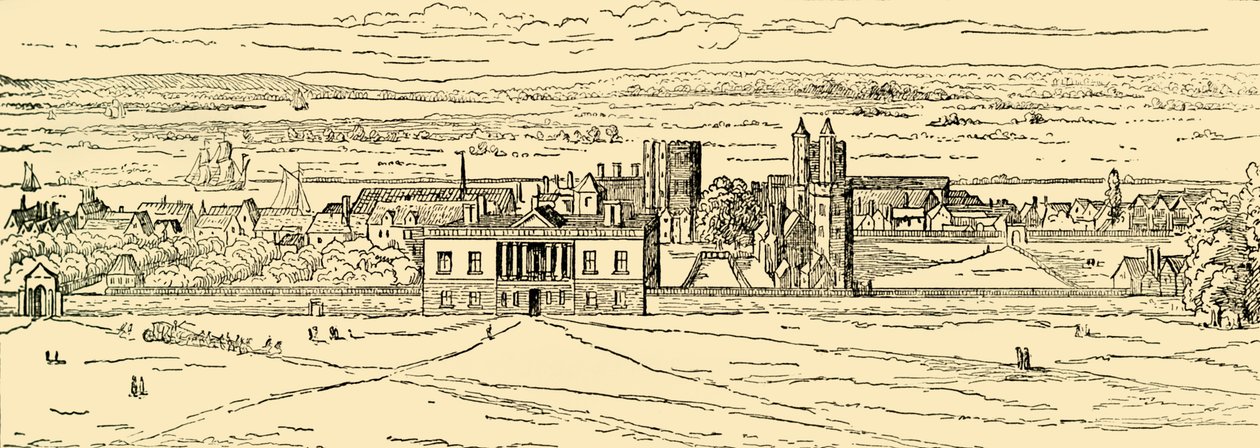Gammal utsikt över Greenwich Palace. Efter Hollar., c1878. av Unbekannt