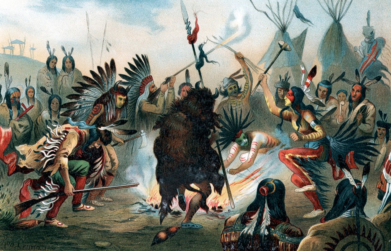 Oleograf av en Sioux krigsdans, c1890 av Unbekannt