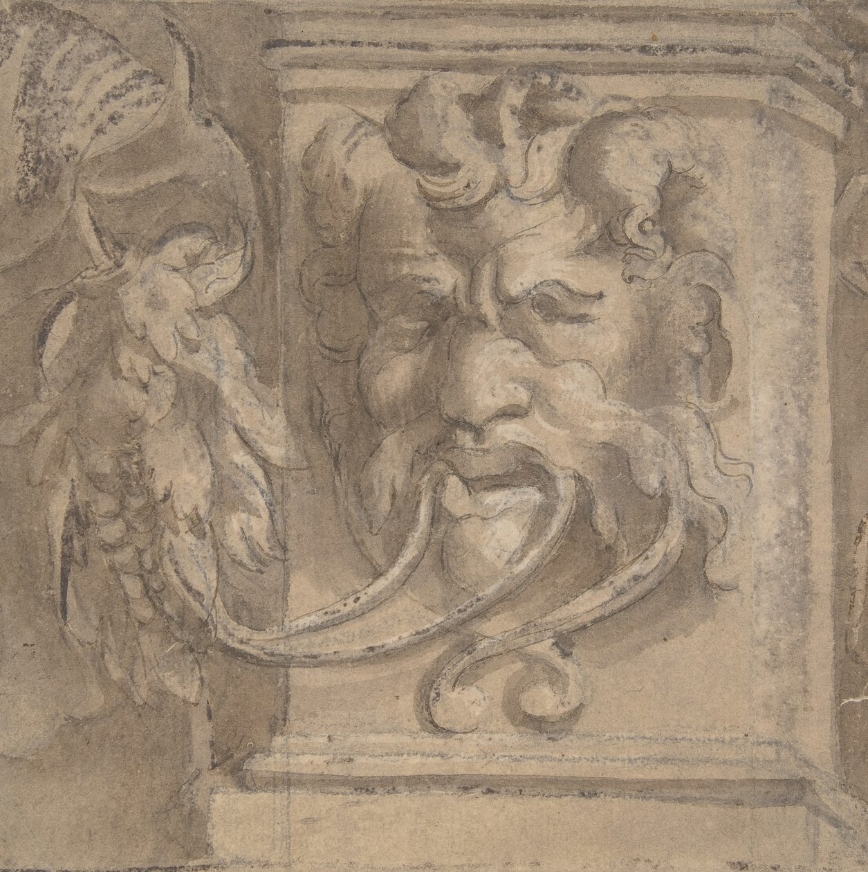 Prydnadsdesign med mask i antik stil, 1550-1600. av Unbekannt