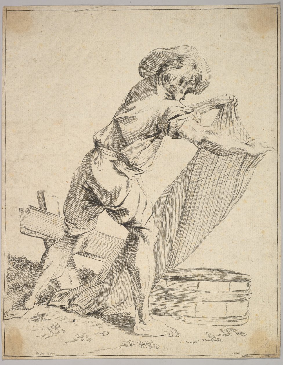 Bonde som håller fisknät, 1700-tal. av Unbekannt