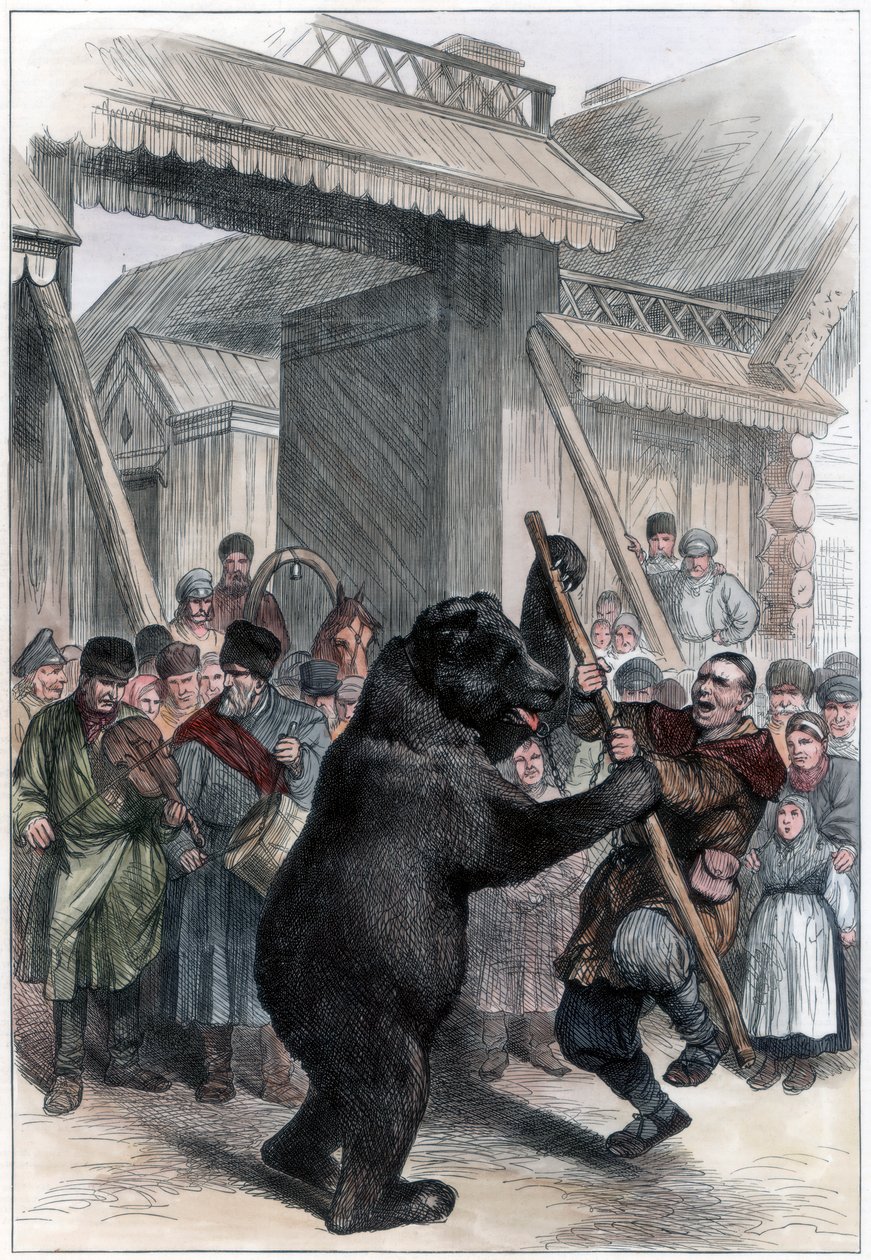Uppträdande björn i en rysk by, 1877 av Unbekannt