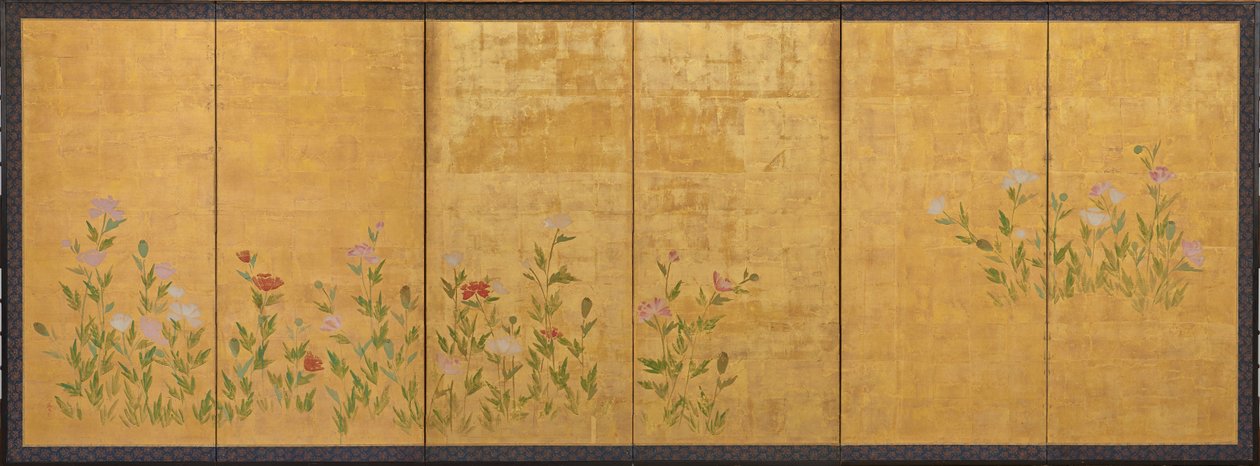 Rosa och röda vallmo, Edo-perioden, 1615-1868. av Unbekannt