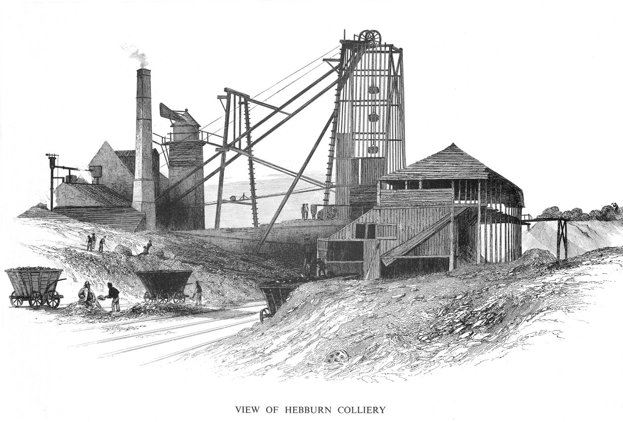 Pithead vid Hebburn Colliery, Newcastle-upon-Tyne-området, 1860 av Unbekannt