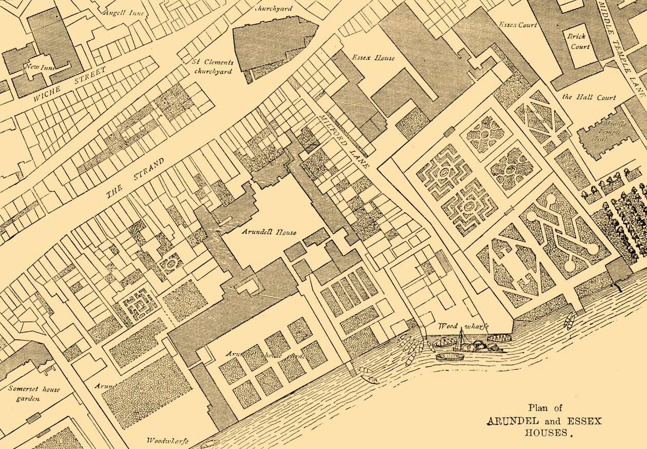 Plan över Arundel och Essex Houses, 1881. av Unbekannt