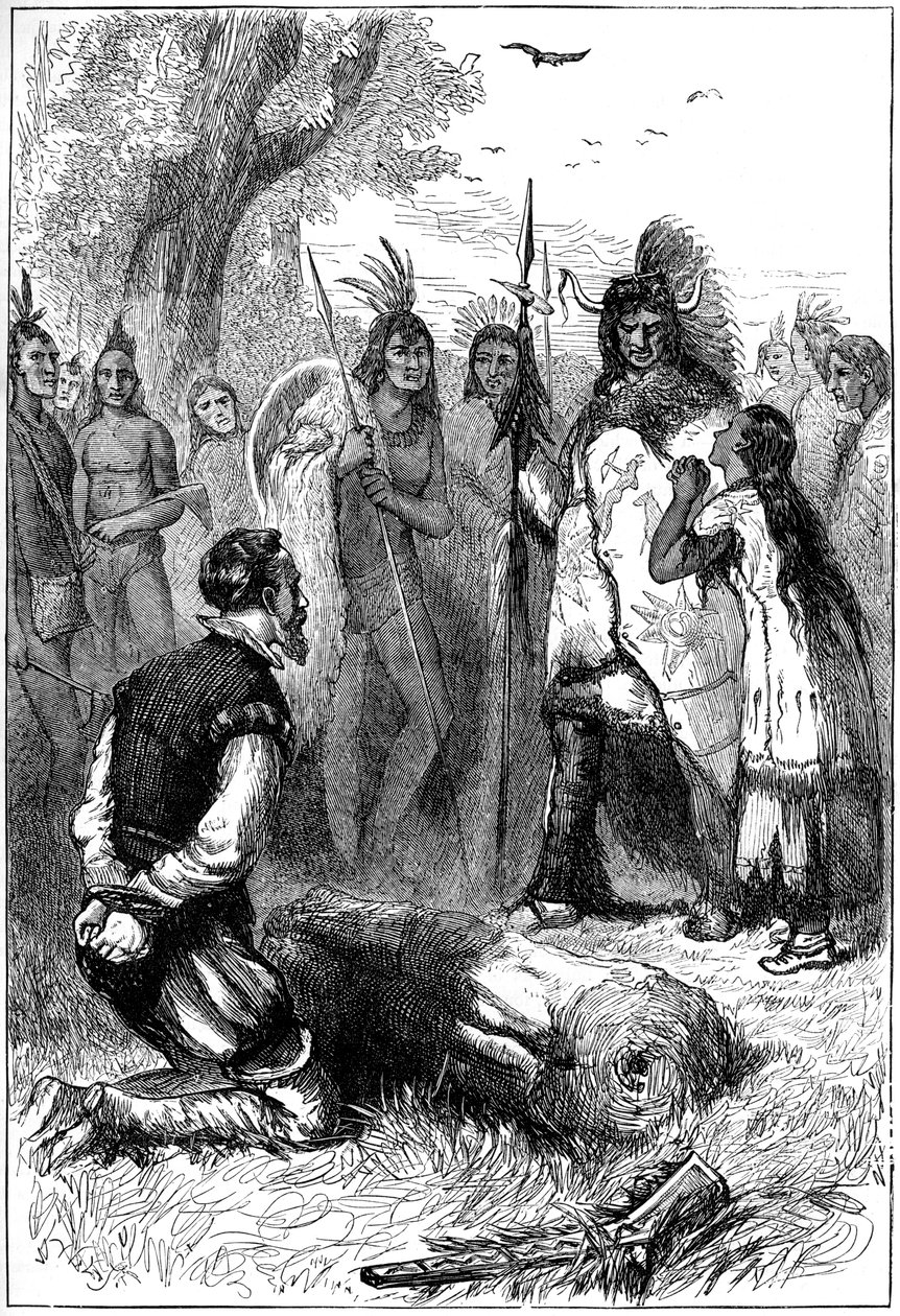 Pocahontas räddade kapten Smiths liv, 1607 c1880 av Unbekannt