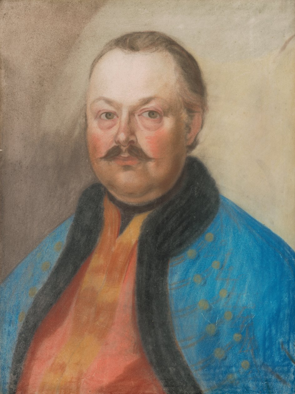 Porträtt av en bonde med mustasch i en modment av Unbekannt