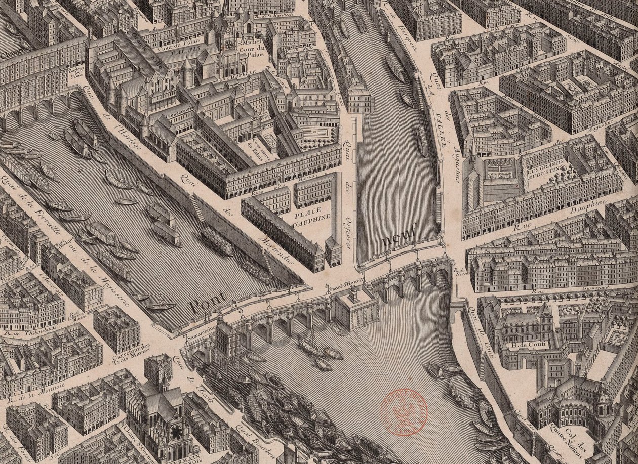 Pont Neuf. Karta över Paris, sa Turgot, 1739. av Unbekannt