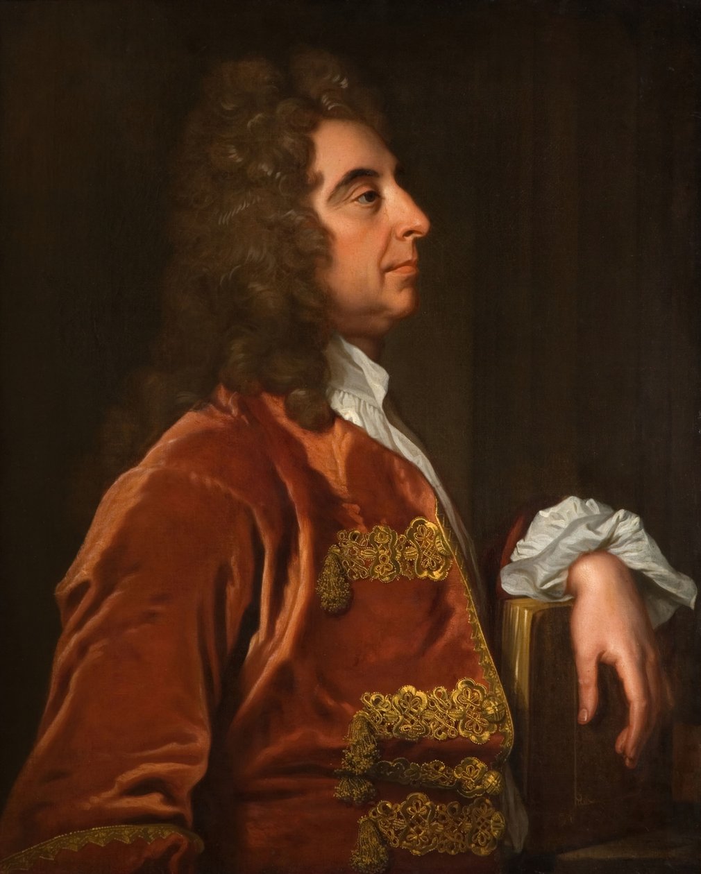 Porträtt av en man i rött, 1700-1750. av Unbekannt