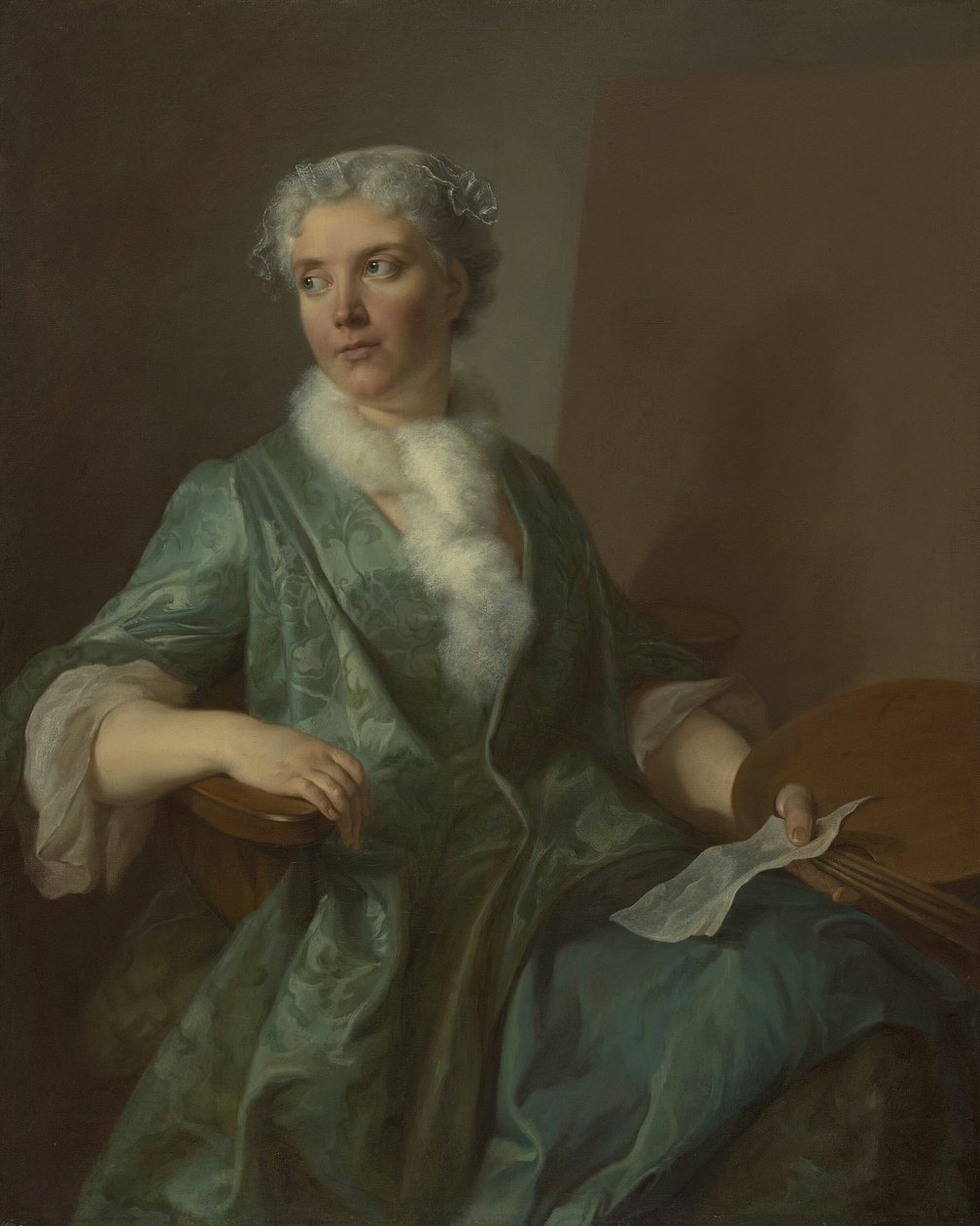 Porträtt av en kvinnlig konstnär, ca. 1735. av Unbekannt