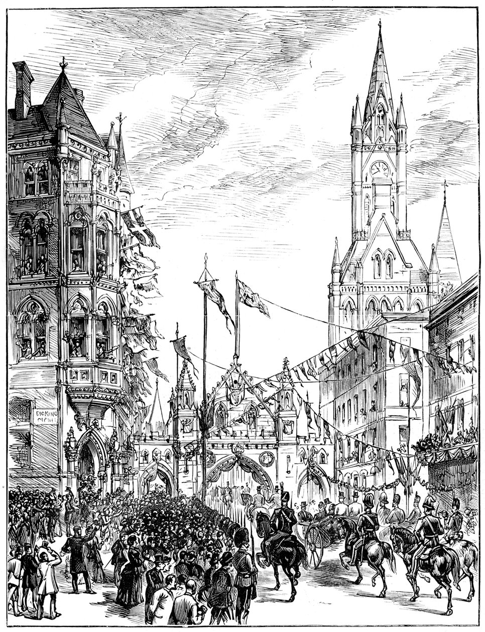 Procession närmar sig rådhuset, Manchester, 1887 av Unbekannt