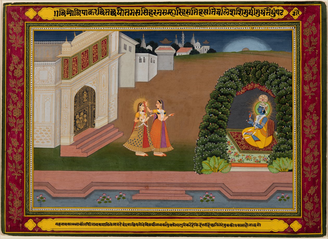 Radhas Confidante tar med henne till Krishna, ca. 1790-1800. av Unbekannt