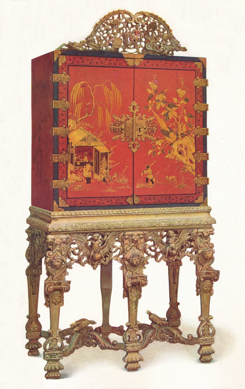Röd- och guldlackskåp, c1695, 1936 av Unbekannt