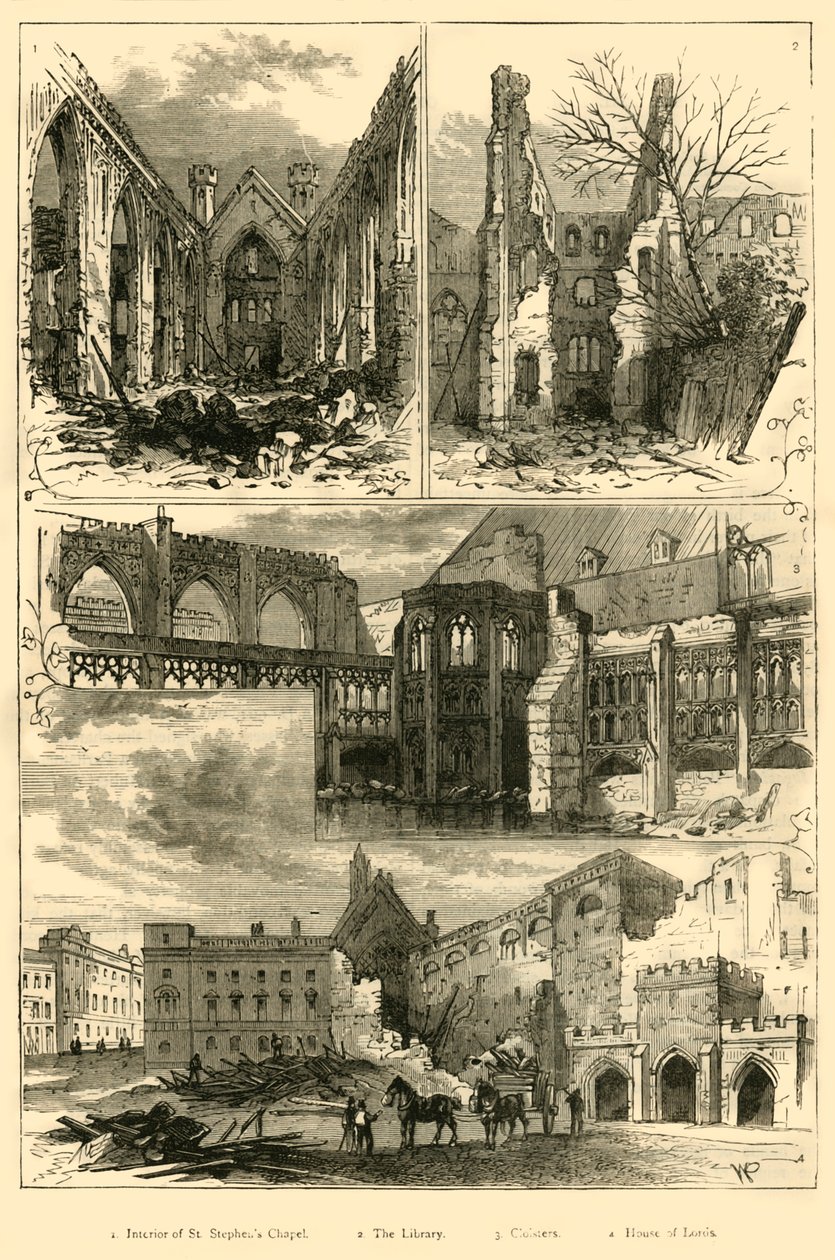 Ruinerna av parlamentets hus, 1881. av Unbekannt