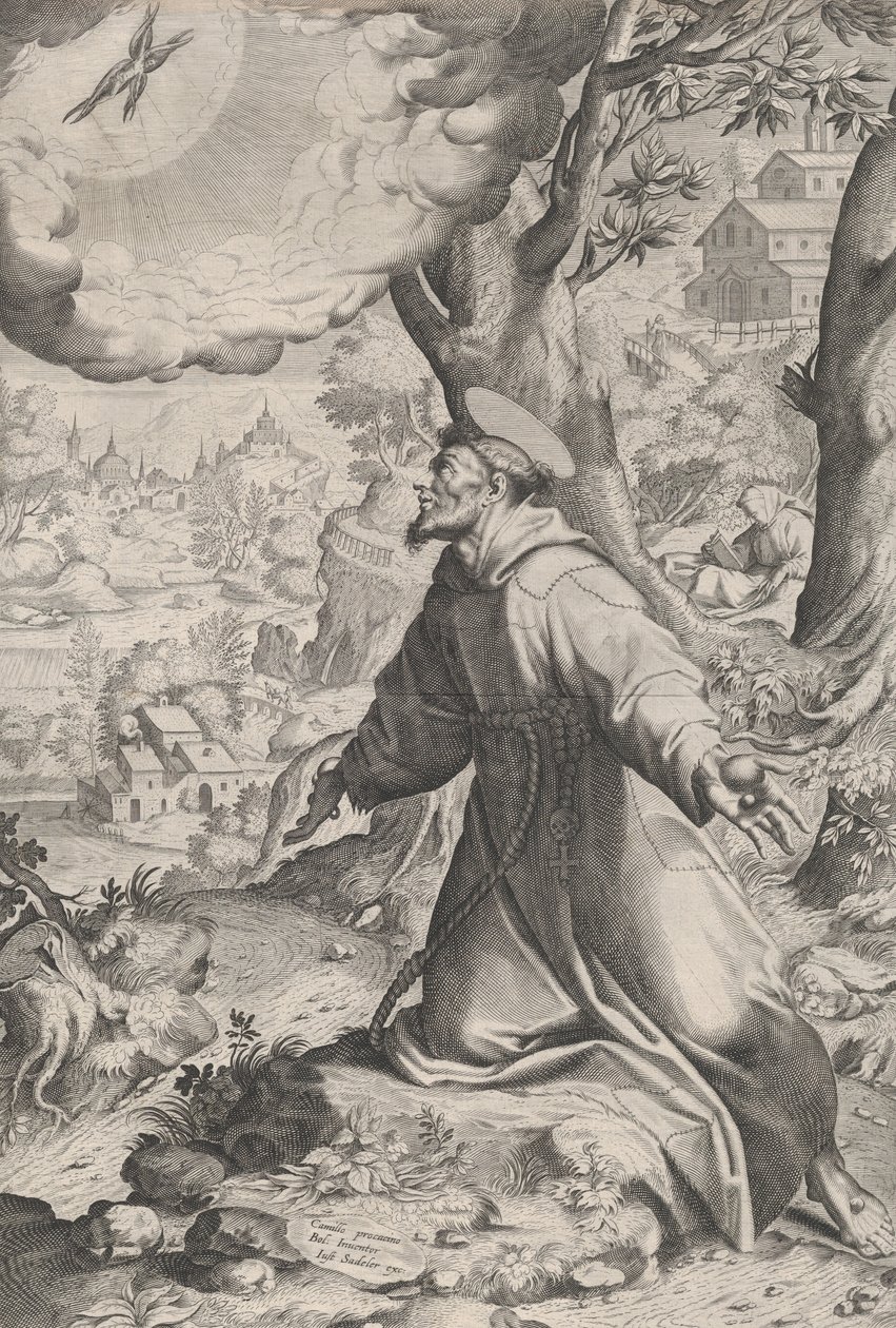 Saint Francis tar emot stigmata, 1590-1620. av Unbekannt