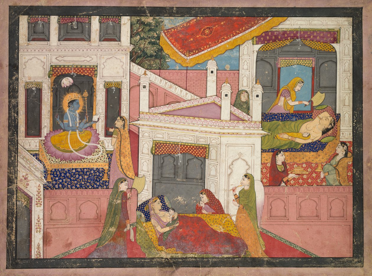 Scener från Krishnas födelse, ca. 1840. av Unbekannt