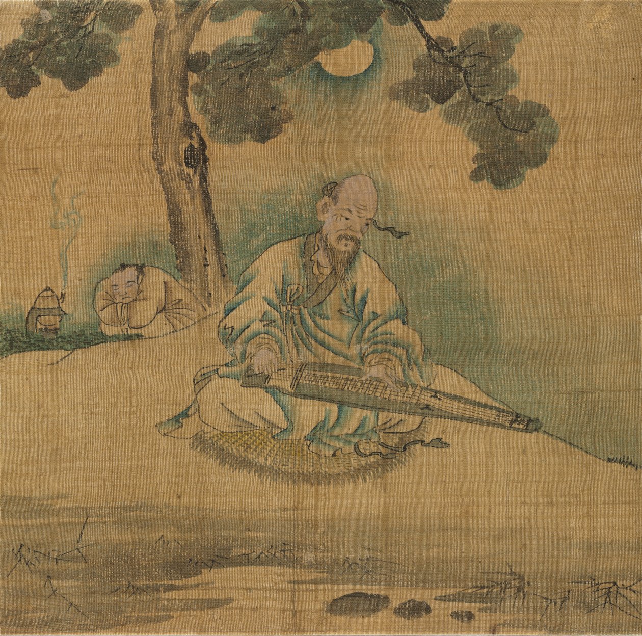 Scholar spelar en Qin, 1800-talet. av Unbekannt