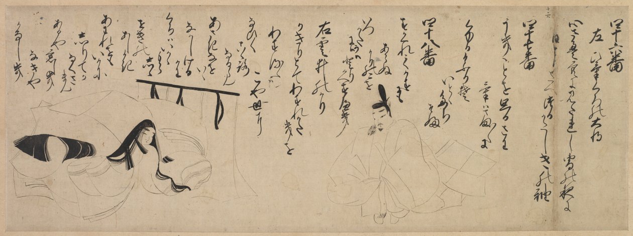 Avsnitt från Tale of Genji Handscroll, 1400-talet. av Unbekannt