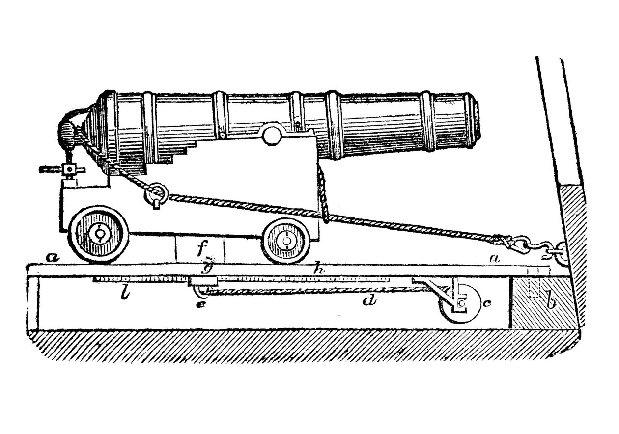 Fartygskanon på vapenvagn. Träsnitt, 1835 av Unbekannt