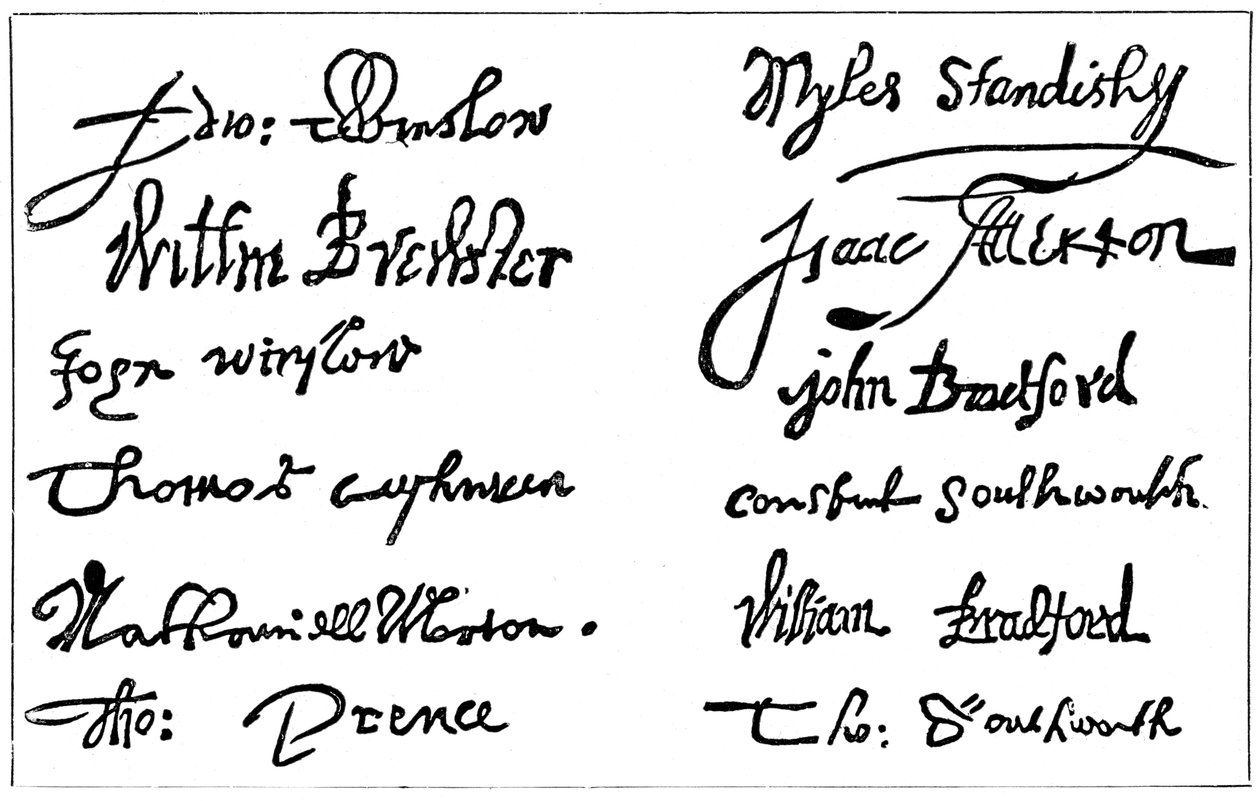 Pilgrimsfädernas signaturer, 1620-talet, c1920 av Unbekannt