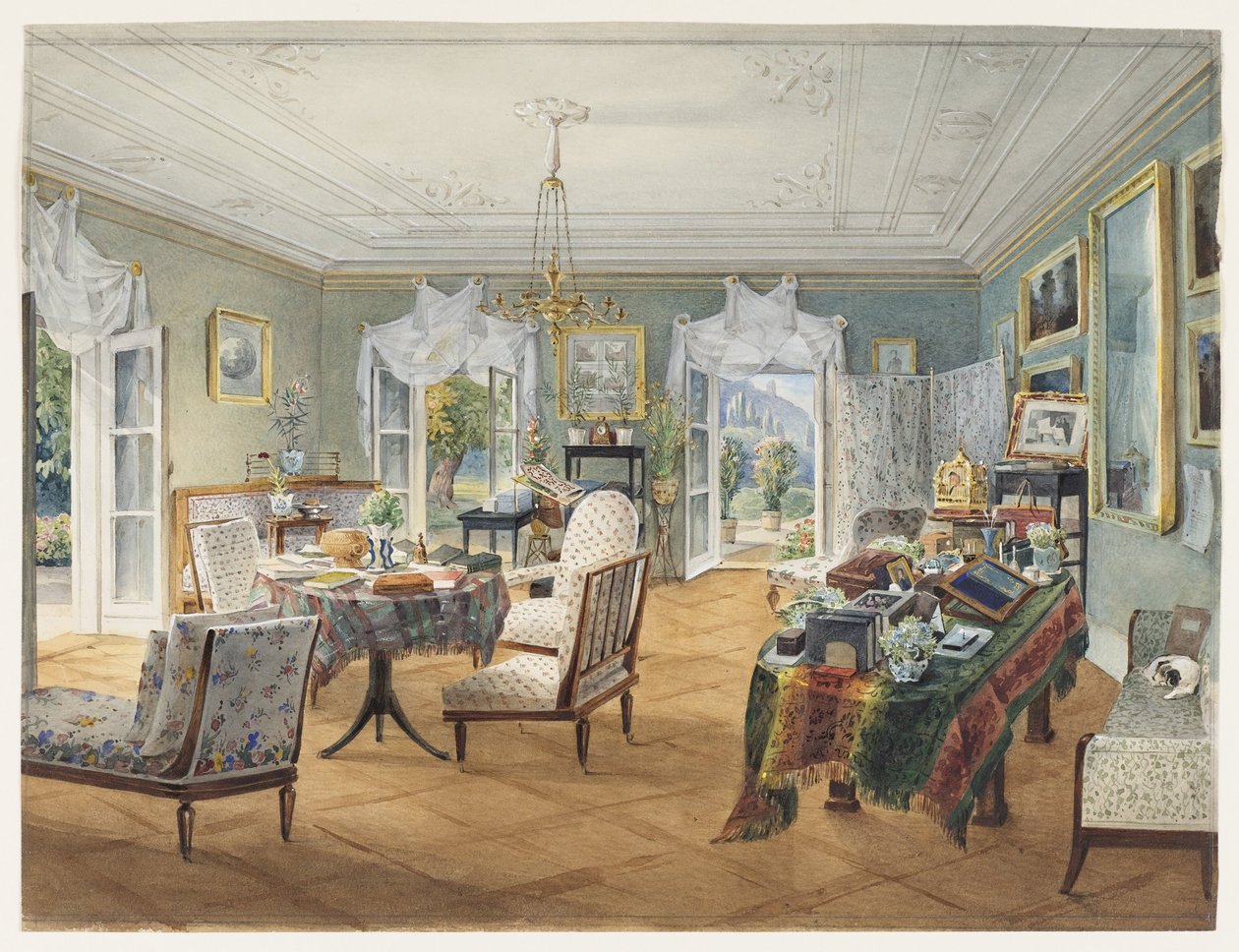 Vardagsrum i en herrgård, 1830-1840-talet av Unbekannt