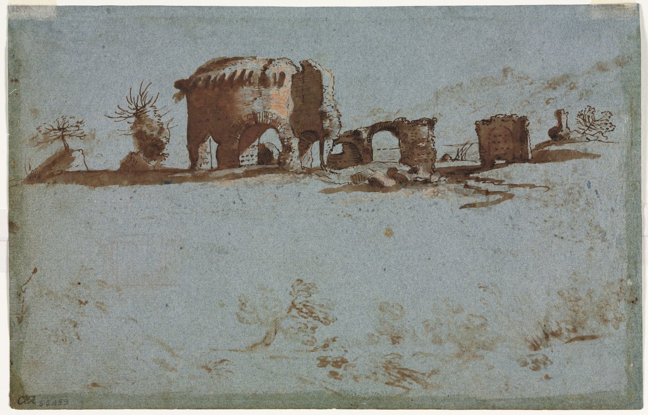 Liten grupp romerska ruiner, ca. 1650. av Unbekannt