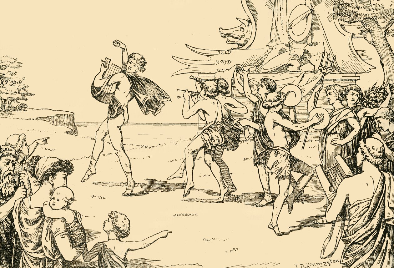 Sophocles Leading the Chorus of Youths, 1890. av Unbekannt