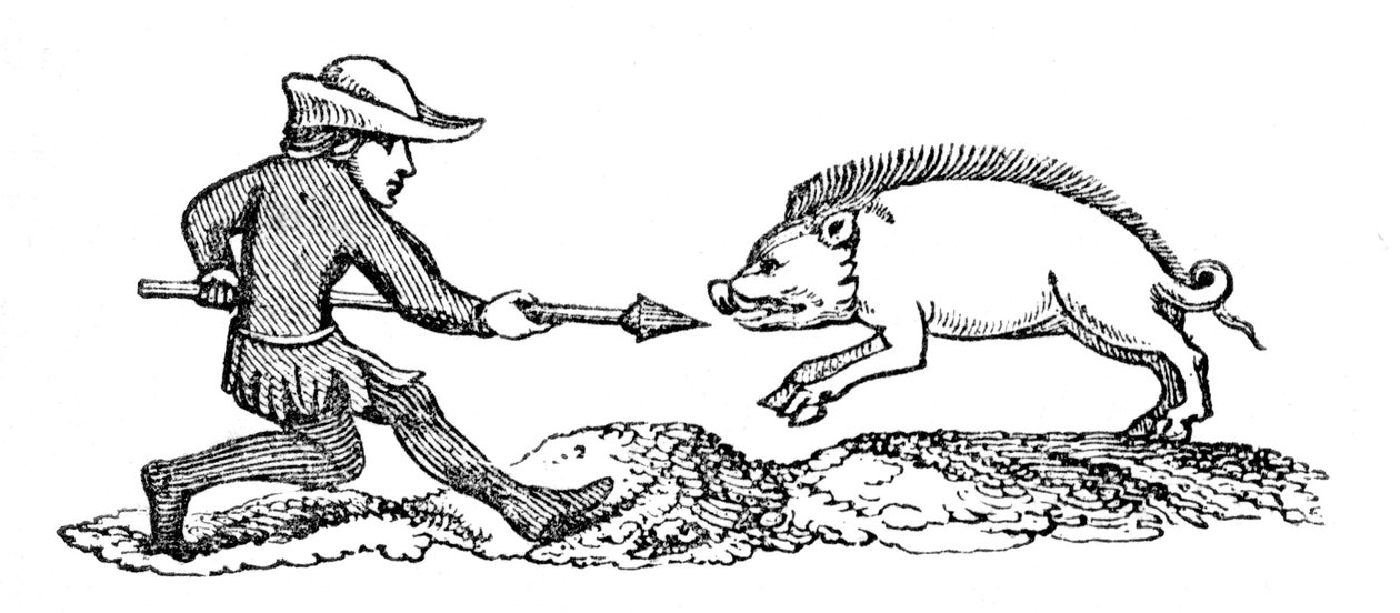 Spearing a Boar, 1300-talet, 1833 av Unbekannt