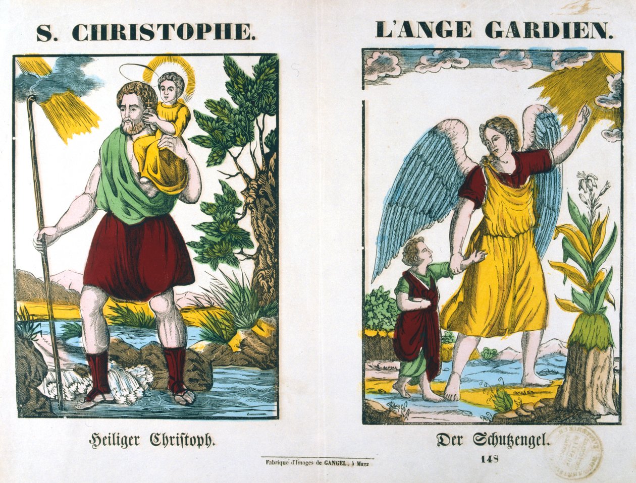 St Christopher och en skyddsängel, 1800-talet av Unbekannt