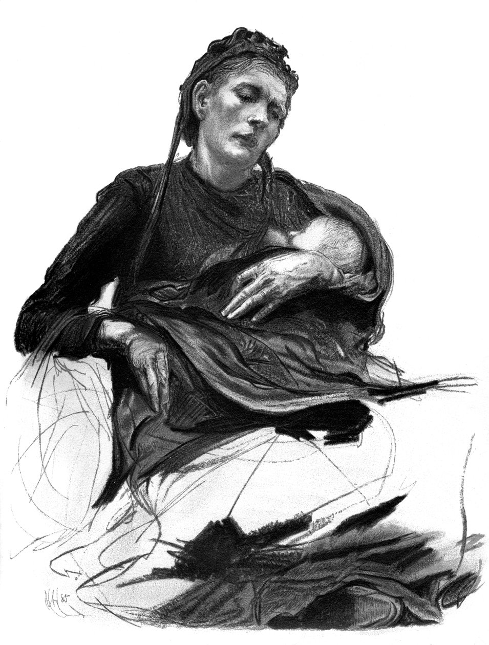 Studie av en kvinna som håller ett barn, 1895 av Unbekannt