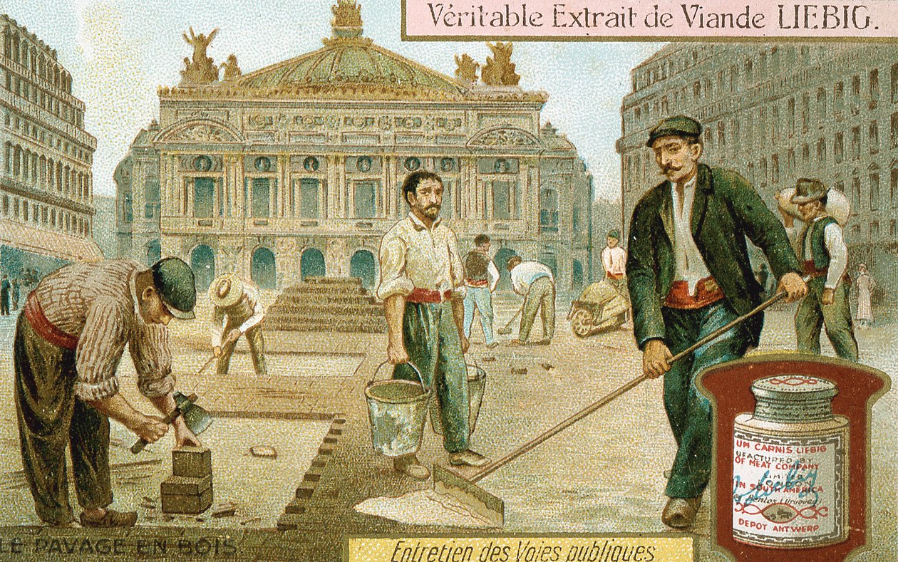 Utanför en gata i Paris med träblock, c1900 av Unbekannt