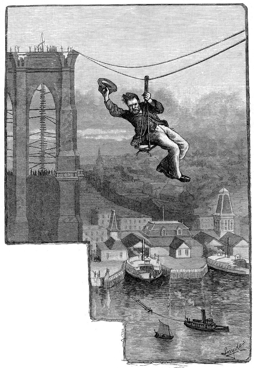 Testar kablarna på Brooklyn Bridge, c1900 av Unbekannt