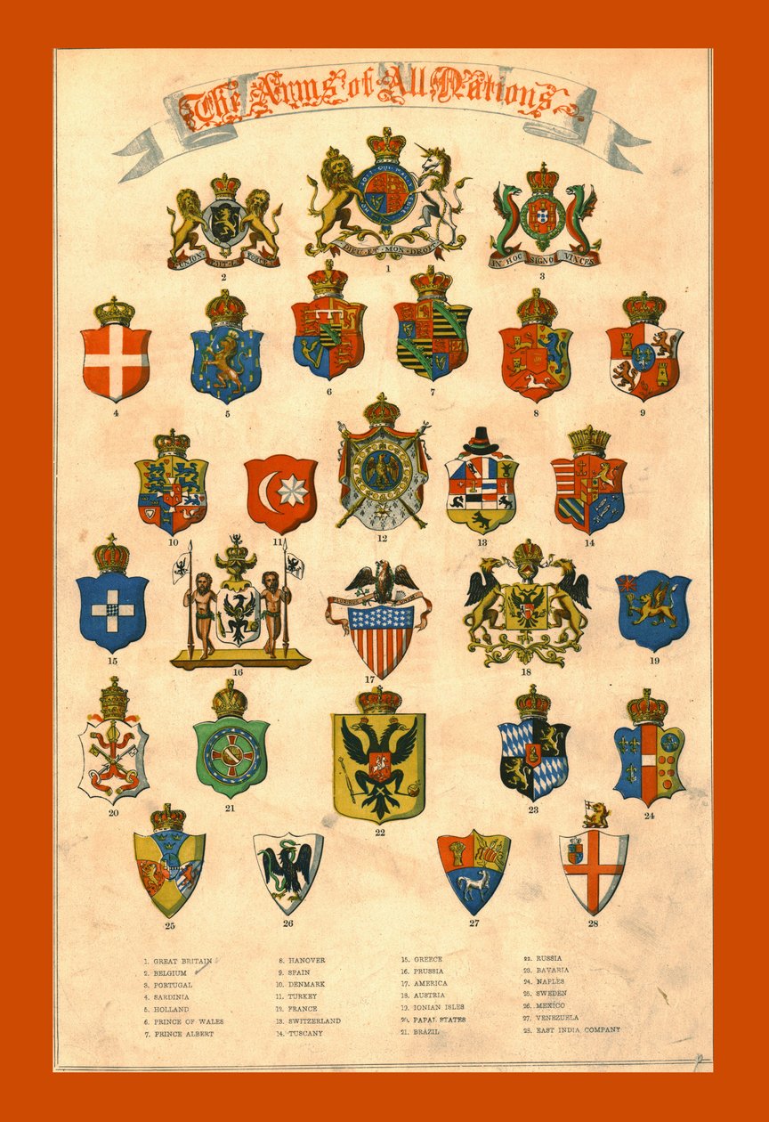 Alla nationers vapen, 1858. av Unbekannt