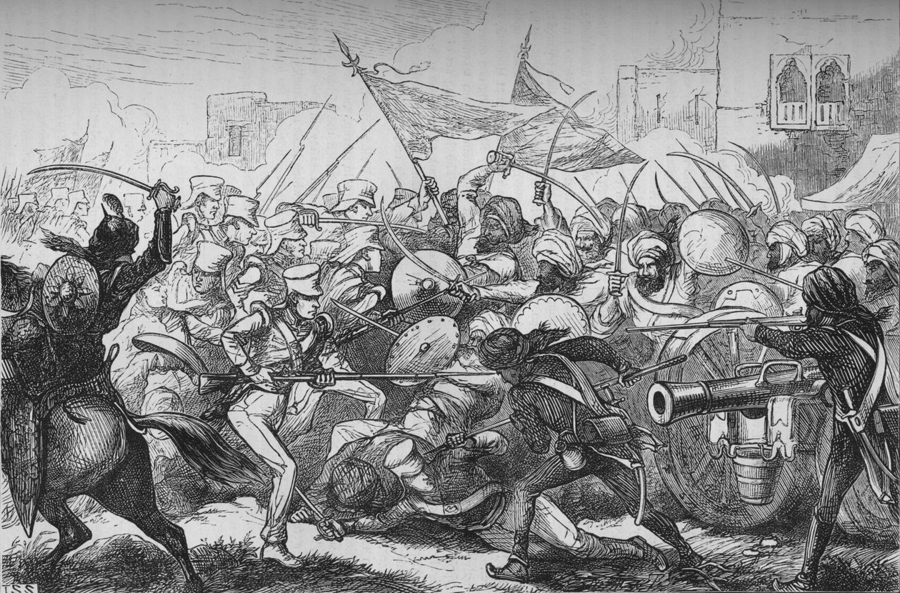 Slaget vid Goojerat, c1880 av Unbekannt