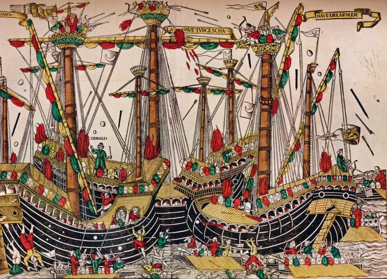 Slaget vid Zonchio Navarino, c1499 av Unbekannt