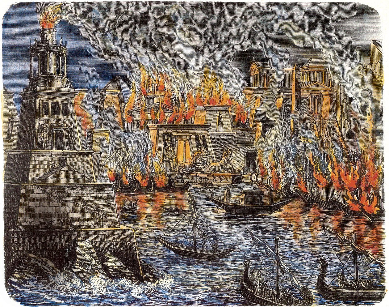 Brännandet av biblioteket i Alexandria, 1876 av Unbekannt