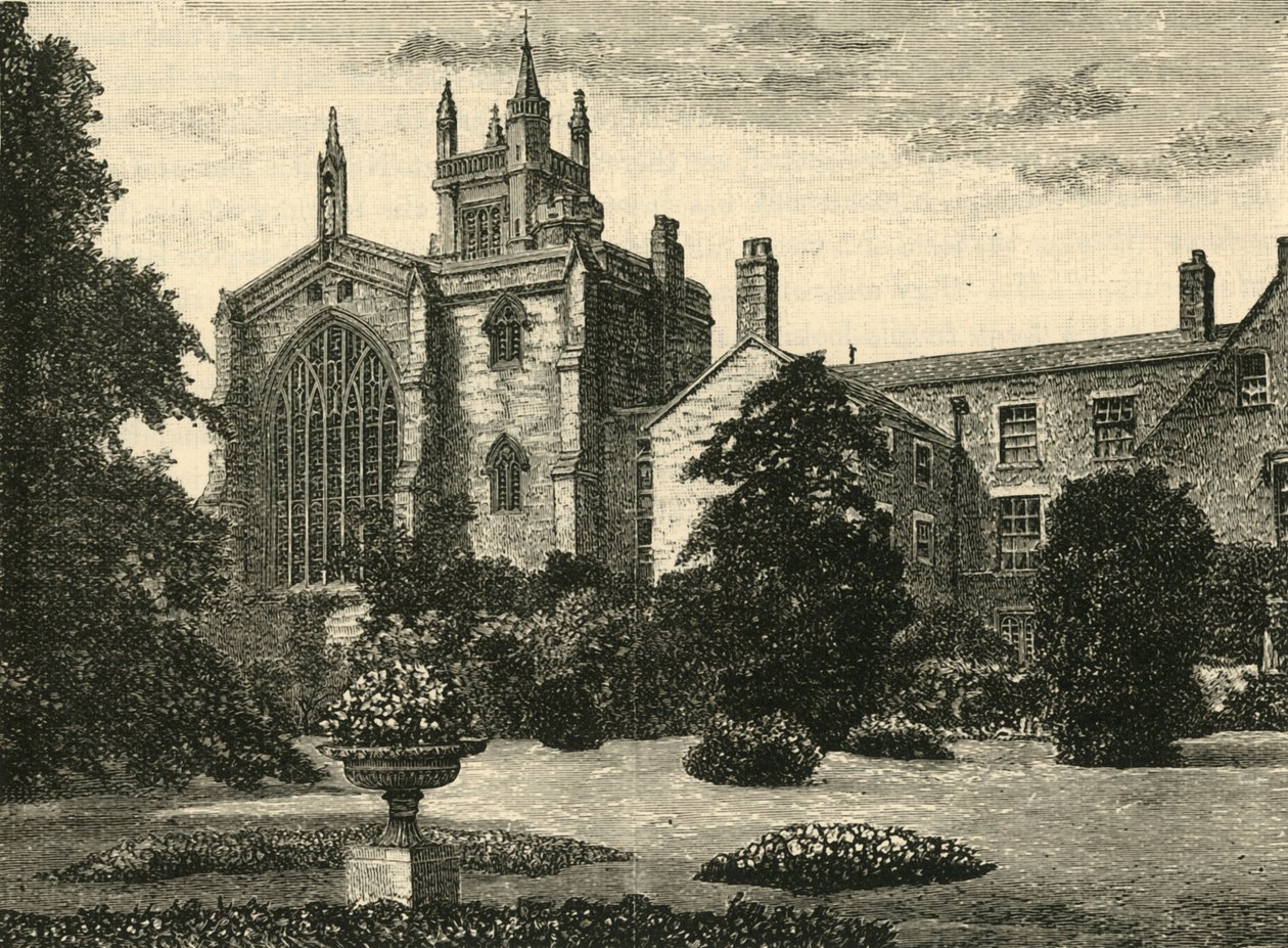 College Chapel, från Wardens Gardens, 1898. av Unbekannt
