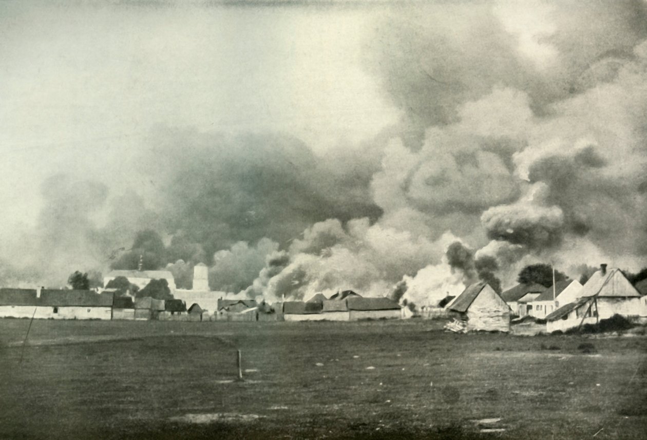 Förstörelsen av en polsk by, 1919. av Unbekannt